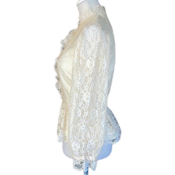 Vintage Herman Marcus Cream Lace Victorian Peplum Blouse Long Sleeves - Picture 5 of 11
